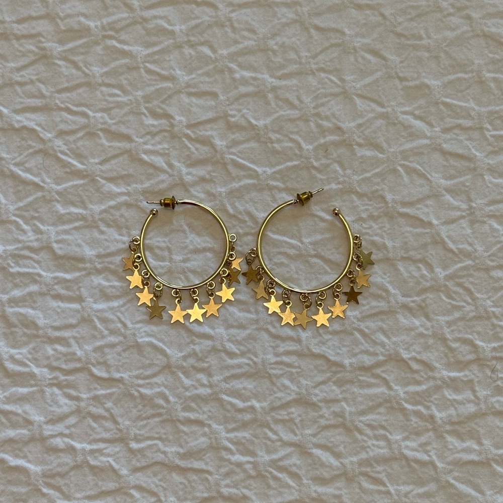 Gold Hoop Earrings with Dangling Stars – Celestial Statement Jewelry